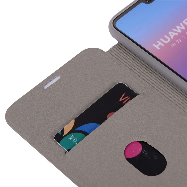 Litchi Skin Leather Stand Phone Accessory Cover with Card Slot for Huawei P20 - Blue-12