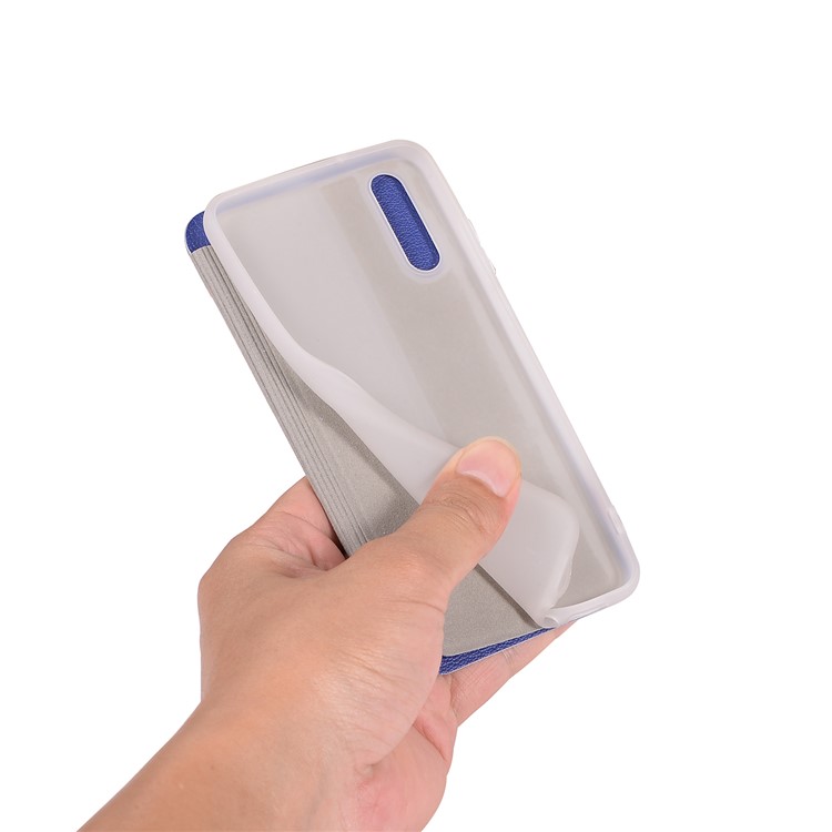 Litchi Skin Leather Stand Phone Accessory Cover with Card Slot for Huawei P20 - Blue-13