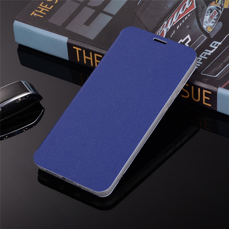 Litchi Skin Leather Stand Phone Accessory Cover with Card Slot for Huawei P20 - Blue-15