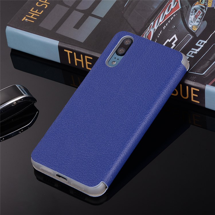Litchi Skin Leather Stand Phone Accessory Cover with Card Slot for Huawei P20 - Blue-16