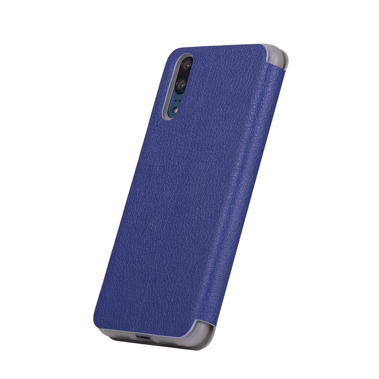 Litchi Skin Leather Stand Phone Accessory Cover with Card Slot for Huawei P20 - Blue-3