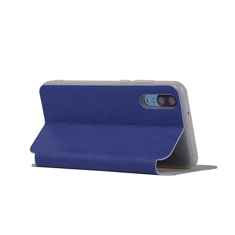 Litchi Skin Leather Stand Phone Accessory Cover with Card Slot for Huawei P20 - Blue-6
