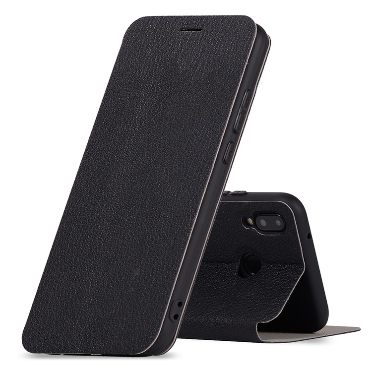 Litchi Texture Flip Leather Stand Card Slot Protective Phone Casing for Huawei P20 Lite / Nova 3e - Black-1