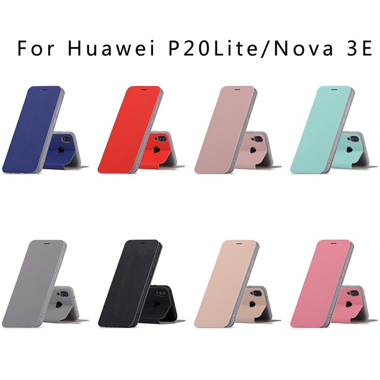 Litchi Texture Flip Leather Stand Card Slot Protective Phone Casing for Huawei P20 Lite / Nova 3e - Black-12