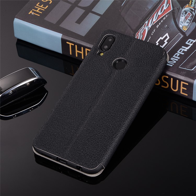 Litchi Texture Flip Leather Stand Card Slot Protective Phone Casing for Huawei P20 Lite / Nova 3e - Black-14