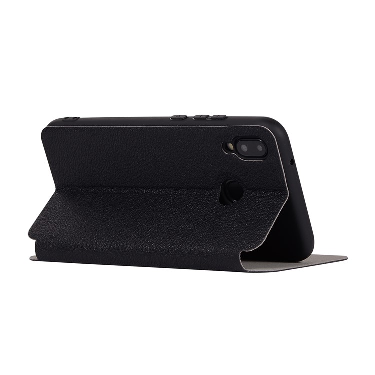 Litchi Texture Flip Leather Stand Card Slot Protective Phone Casing for Huawei P20 Lite / Nova 3e - Black-4