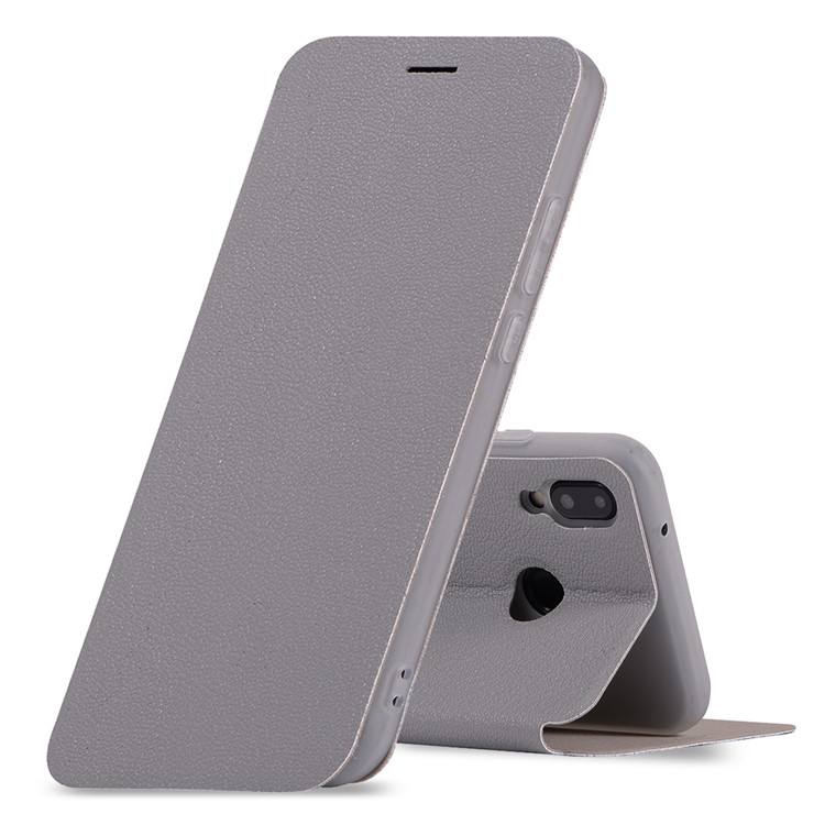 Litchi Texture Flip Leather Stand Card Slot Protective Phone Case for Huawei P20 Lite / Nova 3e - Grey-1
