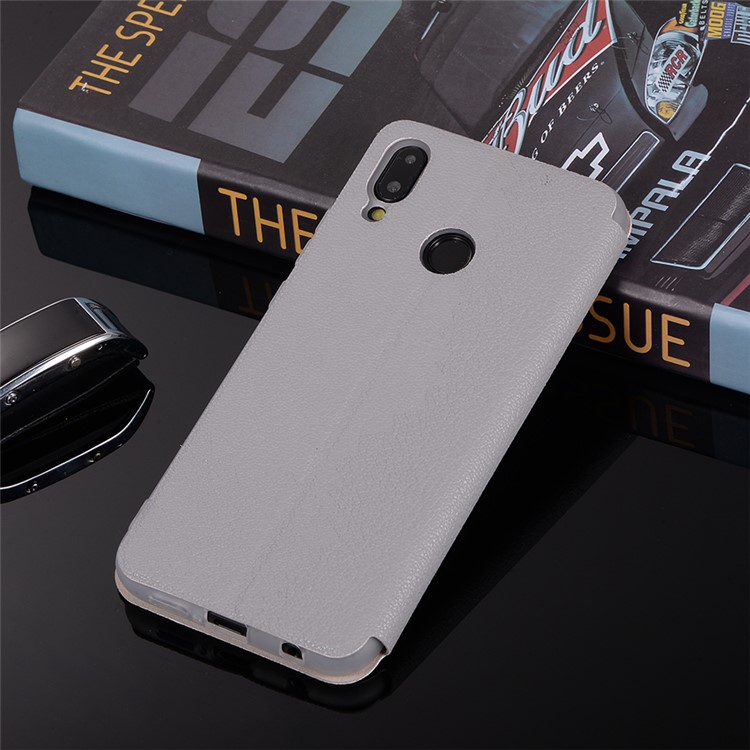 Litchi Texture Flip Leather Stand Card Slot Protective Phone Case for Huawei P20 Lite / Nova 3e - Grey-12