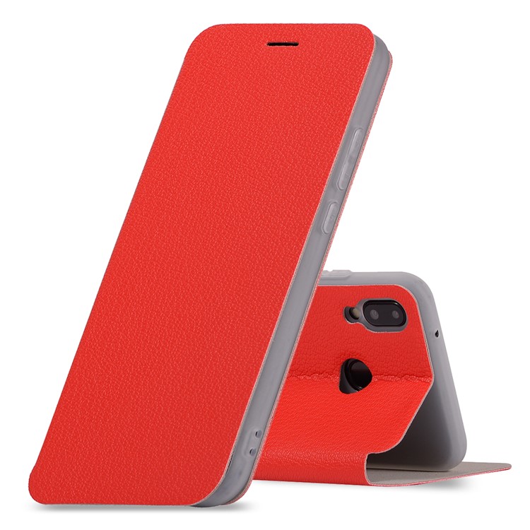 Litchi Texture Flip Leather Stand Card Slot Protective Phone Cover for Huawei P20 Lite / Nova 3e - Red-1