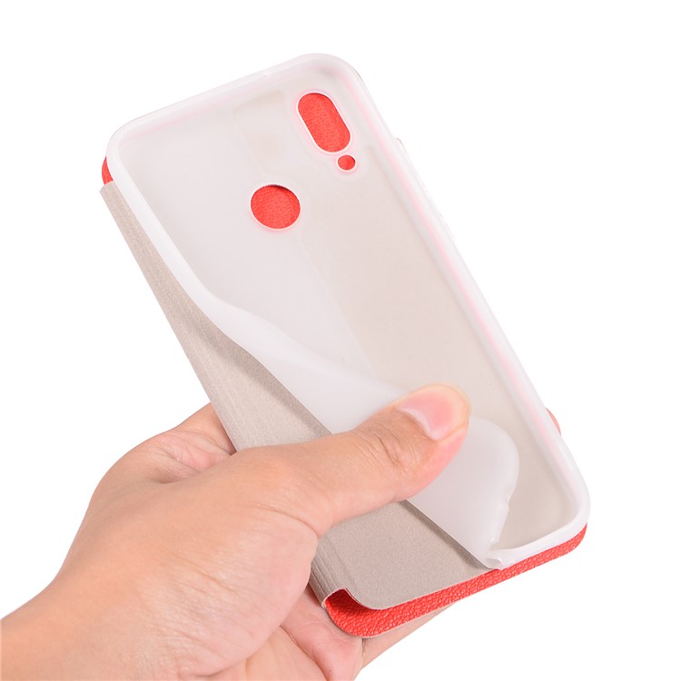 Litchi Texture Flip Leather Stand Card Slot Protective Phone Cover for Huawei P20 Lite / Nova 3e - Red-12