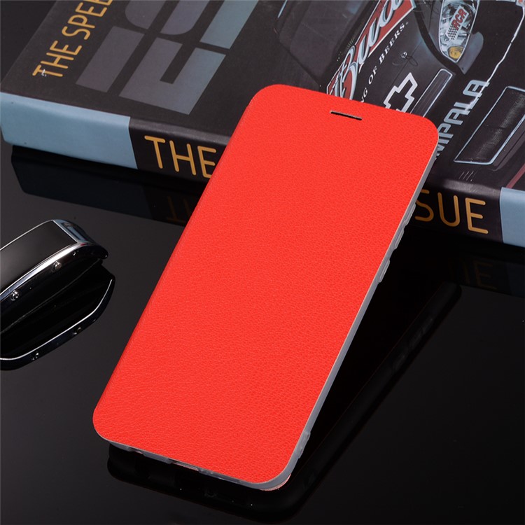 Litchi Texture Flip Leather Stand Card Slot Protective Phone Cover for Huawei P20 Lite / Nova 3e - Red-14
