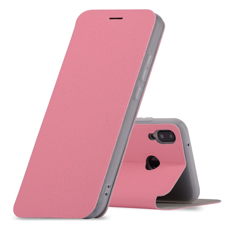 Litchi Texture Flip Leather Stand Card Slot Protective Phone Casing Cover for Huawei P20 Lite / Nova 3e - Rose-1