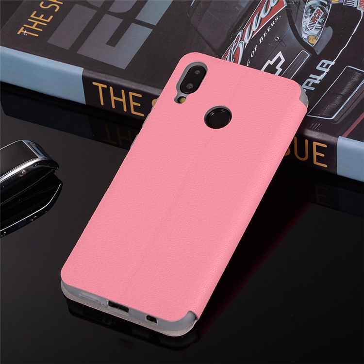 Litchi Texture Flip Leather Stand Card Slot Protective Phone Casing Cover for Huawei P20 Lite / Nova 3e - Rose-12