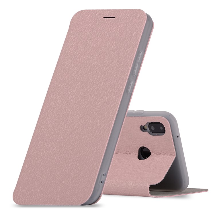 Litchi Texture Flip Leather Stand Card Slot Protective Phone Shell for Huawei P20 Lite / Nova 3e - Pink-1