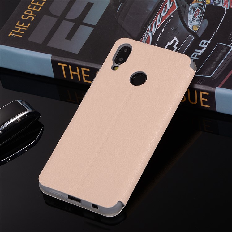 Litchi Texture Flip Leather Stand Card Slot Mobile Casing for Huawei P20 Lite / Nova 3e - Gold-12