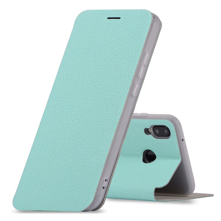Litchi Texture Flip Leather Stand Card Slot Mobile Phone Shell for Huawei P20 Lite / Nova 3e - Cyan-1