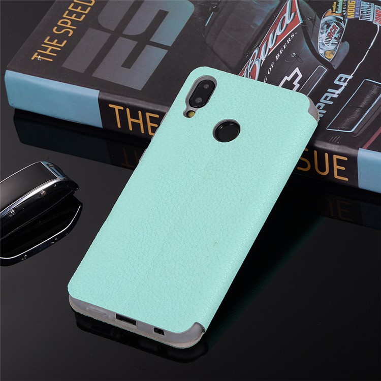 Litchi Texture Flip Leather Stand Card Slot Mobile Phone Shell for Huawei P20 Lite / Nova 3e - Cyan-13