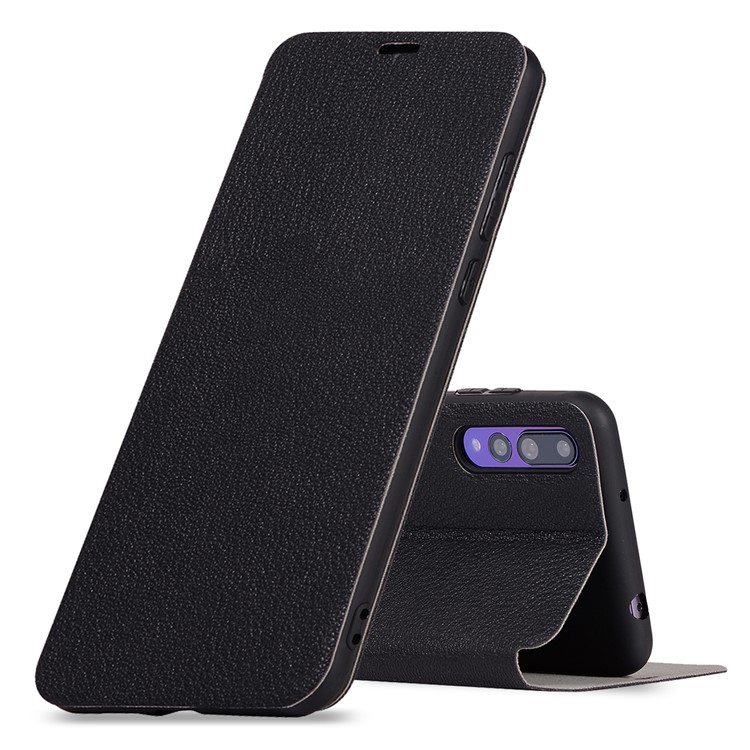 Litchi Skin Leather Stand Shell with Card Slot for Huawei P20 Pro - Black-1