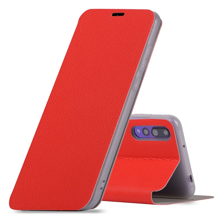 Litchi Skin Leather Stand Cover with Card Slot for Huawei P20 Pro - Red-1