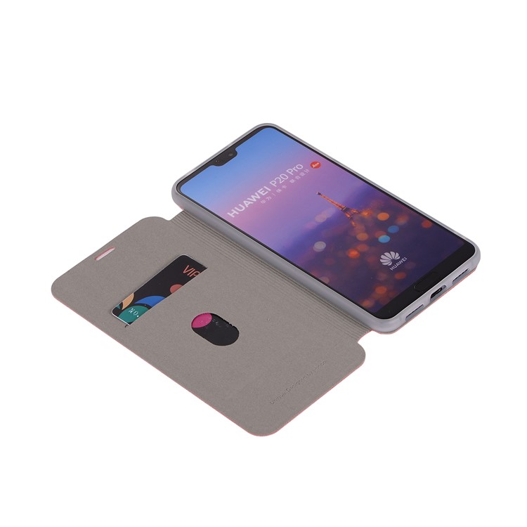 Litchi Skin Leather Stand Cover with Card Slot for Huawei P20 Pro - Red-12