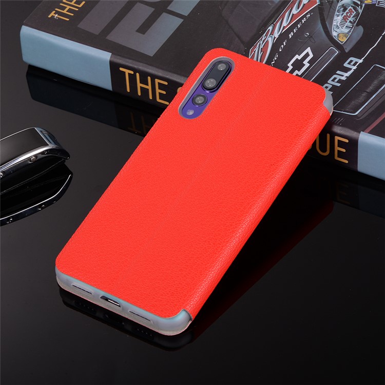 Litchi Skin Leather Stand Cover with Card Slot for Huawei P20 Pro - Red-15