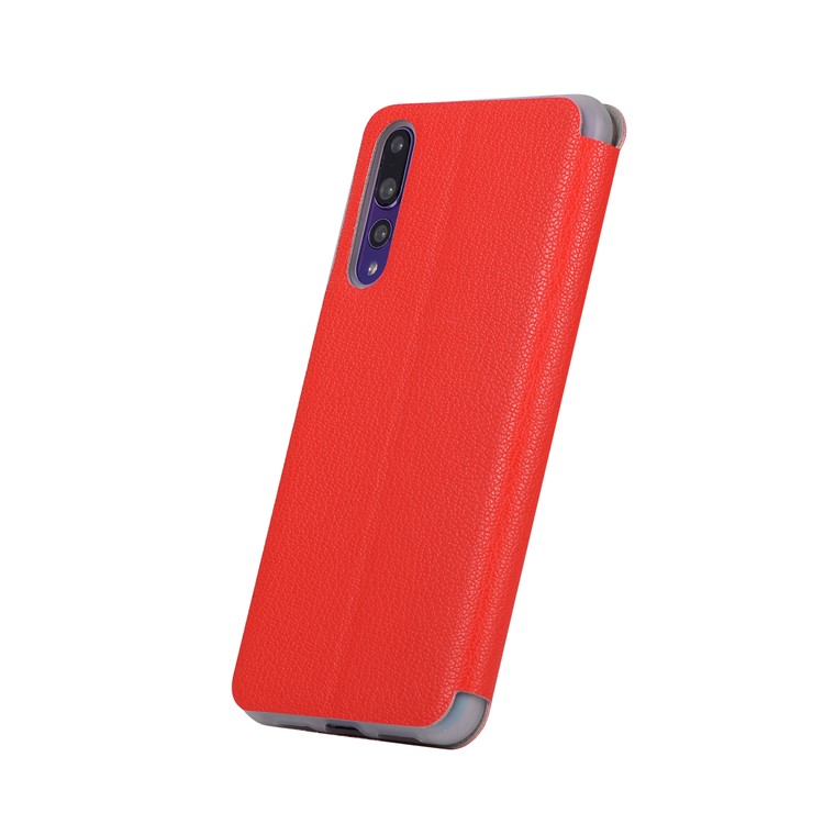 Litchi Skin Leather Stand Cover with Card Slot for Huawei P20 Pro - Red-3