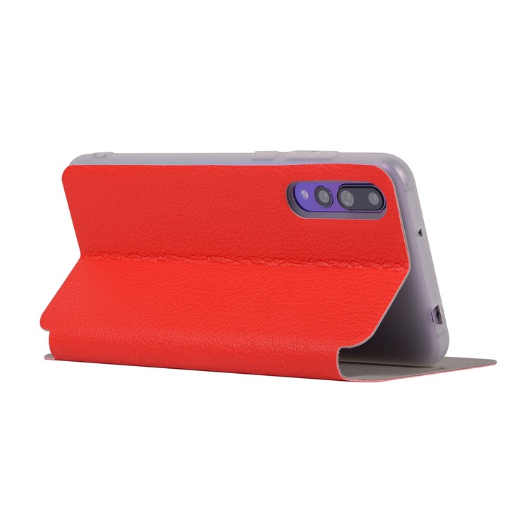 Litchi Skin Leather Stand Cover with Card Slot for Huawei P20 Pro - Red-4