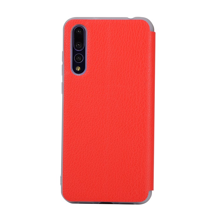 Litchi Skin Leather Stand Cover with Card Slot for Huawei P20 Pro - Red-6