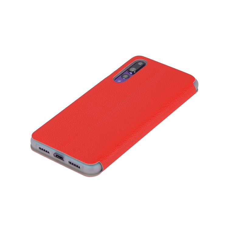 Litchi Skin Leather Stand Cover with Card Slot for Huawei P20 Pro - Red-8