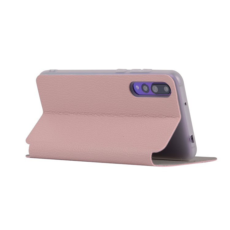 Litchi Skin Leather Stand Case Cover with Card Slot for Huawei P20 Pro - Pink-4