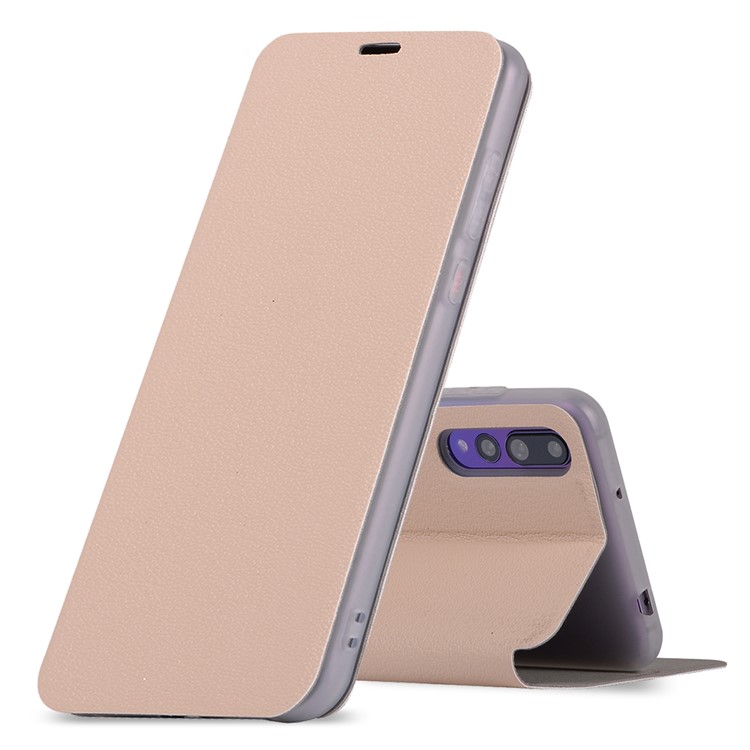 Litchi Skin Leather Stand Phone Shell with Card Slot for Huawei P20 Pro - Gold-1