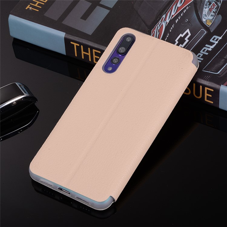 Litchi Skin Leather Stand Phone Shell with Card Slot for Huawei P20 Pro - Gold-12