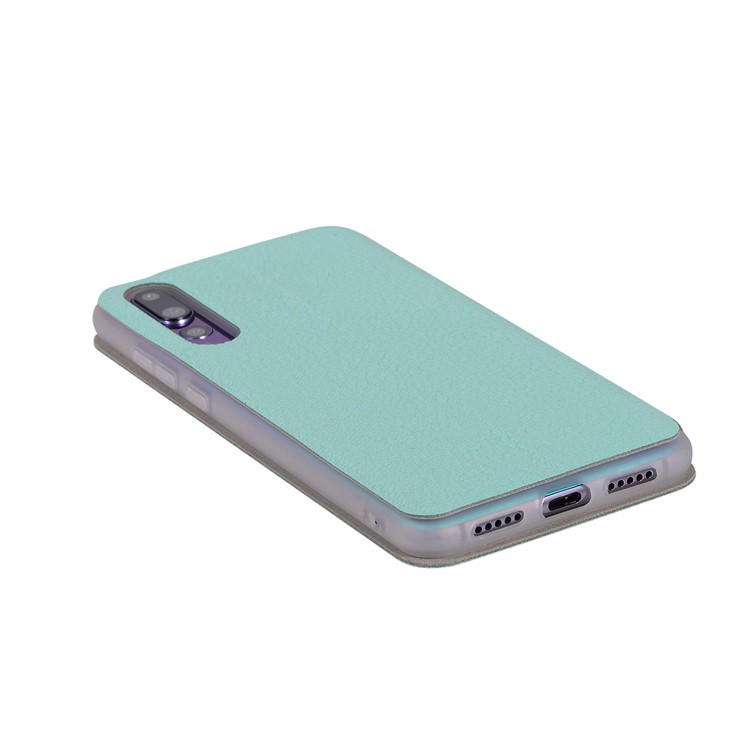 Litchi Skin Leather Stand Cellphone Cover with Card Slot for Huawei P20 Pro - Cyan-10