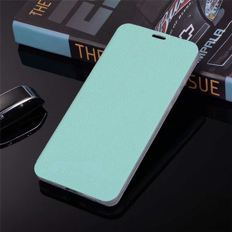 Litchi Skin Leather Stand Cellphone Cover with Card Slot for Huawei P20 Pro - Cyan-11