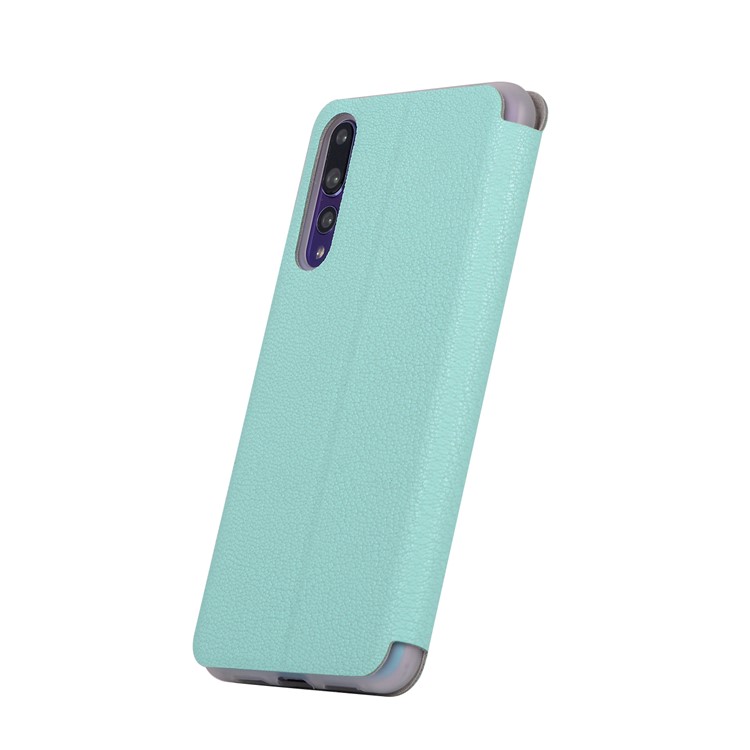 Litchi Skin Leather Stand Cellphone Cover with Card Slot for Huawei P20 Pro - Cyan-3