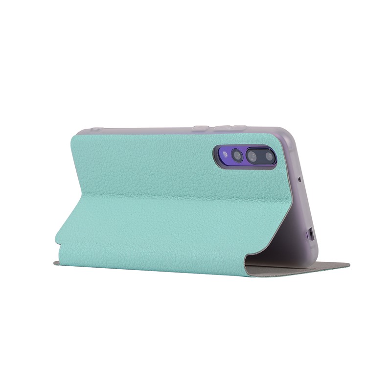 Litchi Skin Leather Stand Cellphone Cover with Card Slot for Huawei P20 Pro - Cyan-4