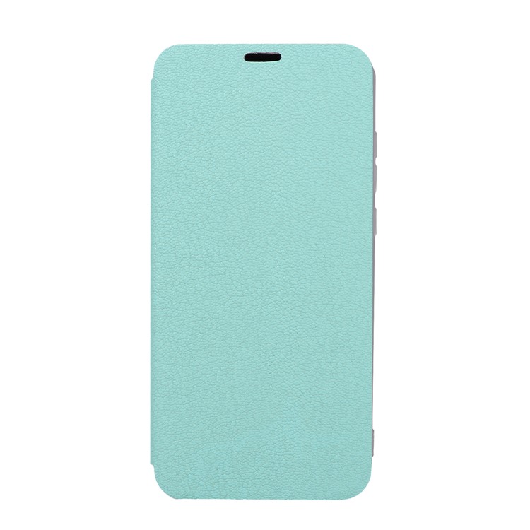 Litchi Skin Leather Stand Cellphone Cover with Card Slot for Huawei P20 Pro - Cyan-5