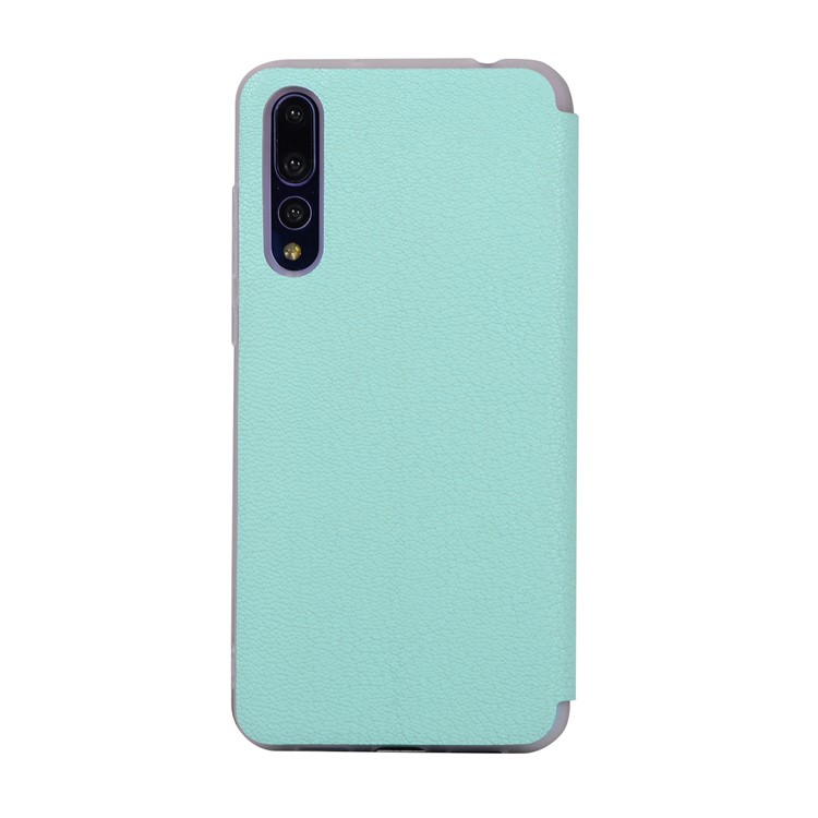 Litchi Skin Leather Stand Cellphone Cover with Card Slot for Huawei P20 Pro - Cyan-6