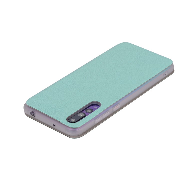 Litchi Skin Leather Stand Cellphone Cover with Card Slot for Huawei P20 Pro - Cyan-9