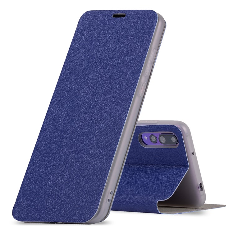 Litchi Skin Leather Stand Mobile Shell with Card Slot for Huawei P20 Pro - Blue-1