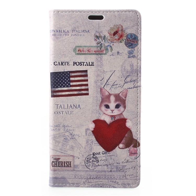 Wallet Leather Stand Case for Huawei Y9 (2018) / Enjoy 8 Plus - Cat Holding Heart and American Flag-3