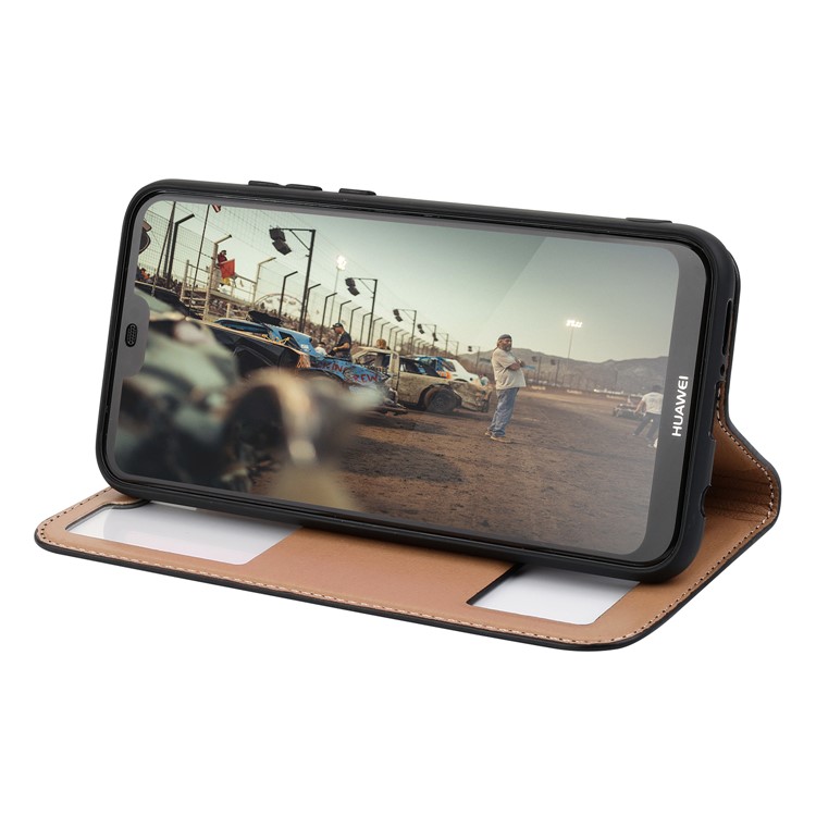 Dual View Windows Cowhide Leather Magnetic Stand Flip Case for Huawei P20 Lite/Nova 3e - Black-11