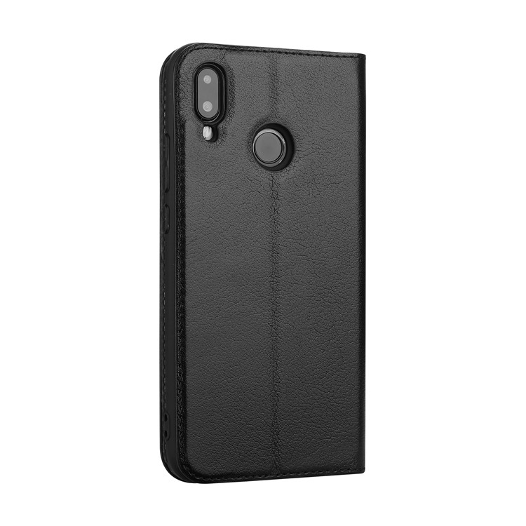 Dual View Windows Cowhide Leather Magnetic Stand Flip Case for Huawei P20 Lite/Nova 3e - Black-3