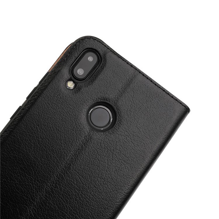 Dual View Windows Cowhide Leather Magnetic Stand Flip Case for Huawei P20 Lite/Nova 3e - Black-6