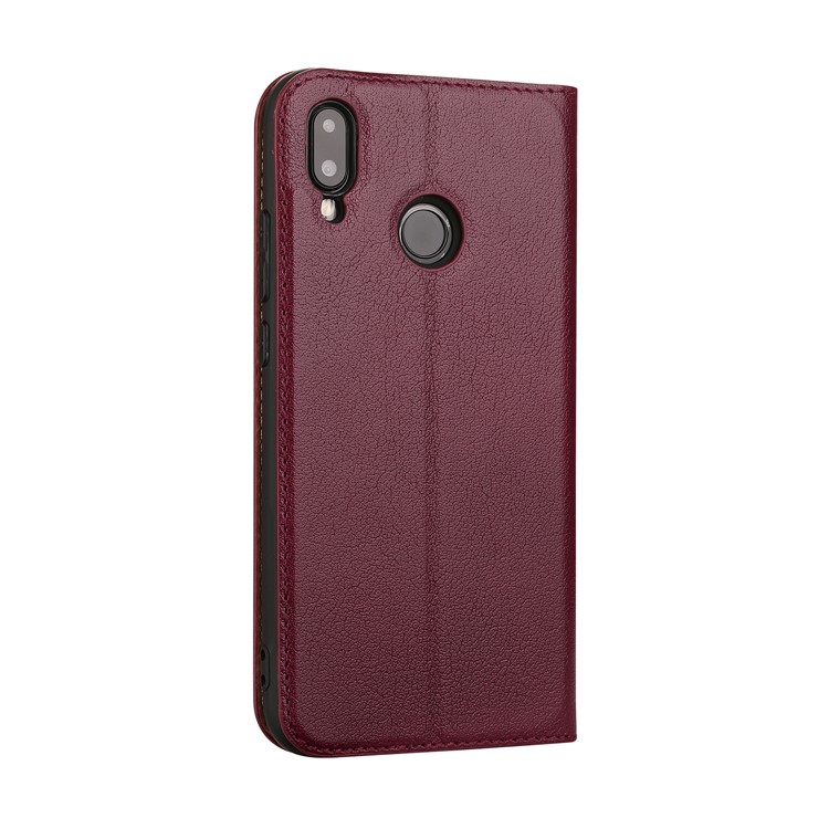 Dual View Windows Cowhide Leather Magnetic Stand Flip Cover for Huawei P20 Lite/Nova 3e - Wine Red-3