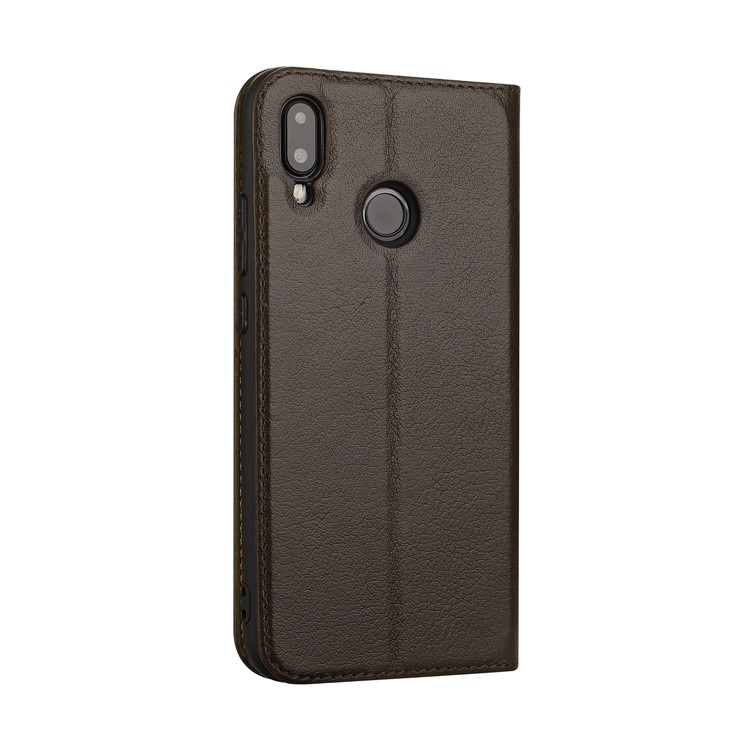 Dual View Windows Cowhide Leather Magnetic Stand Flip Shell for Huawei P20 Lite/Nova 3e - Coffee-3