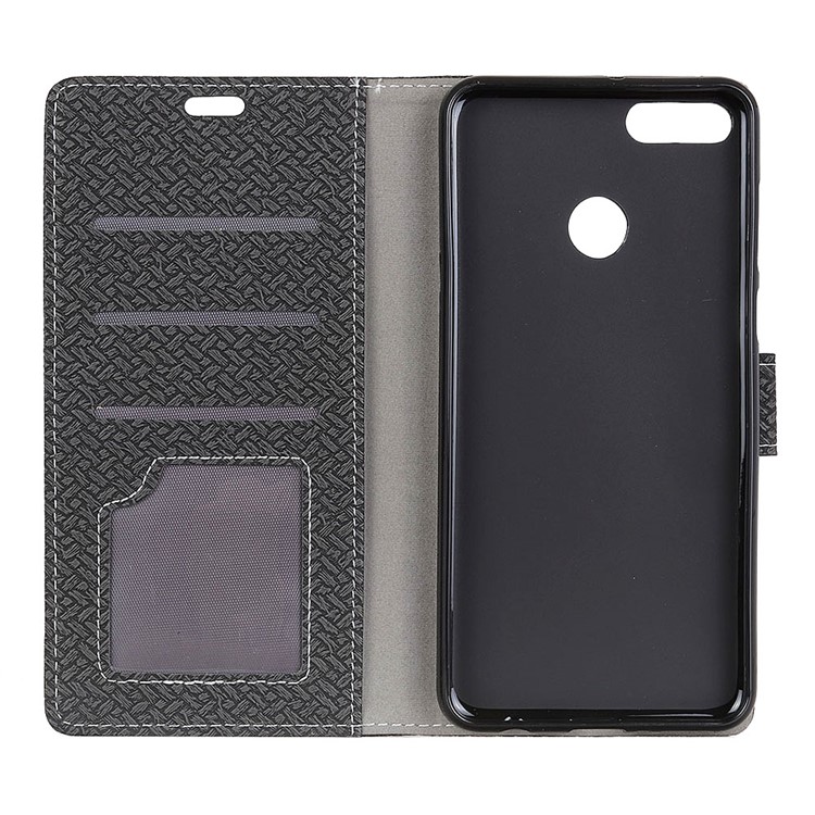 Woven Texture Wallet Stand Leather Case for Huawei Y9 (2018) / Enjoy 8 Plus - Black-4