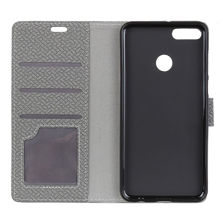 Woven Texture Wallet Stand Leather Cover for Huawei Y9 (2018) / Enjoy 8 Plus - Grey-3