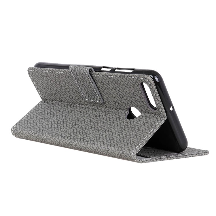 Woven Texture Wallet Stand Leather Cover for Huawei Y9 (2018) / Enjoy 8 Plus - Grey-4