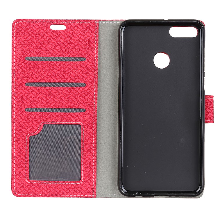Woven Texture Wallet Stand Leather Shell for Huawei Y9 (2018) / Enjoy 8 Plus - Red-3
